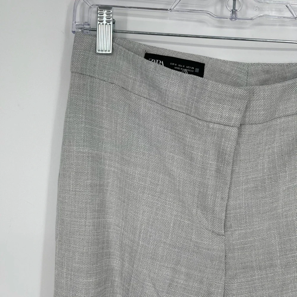 Zara Women's Gray Textured Flat Front Wide Leg Office Trouser Dress Pants Size S